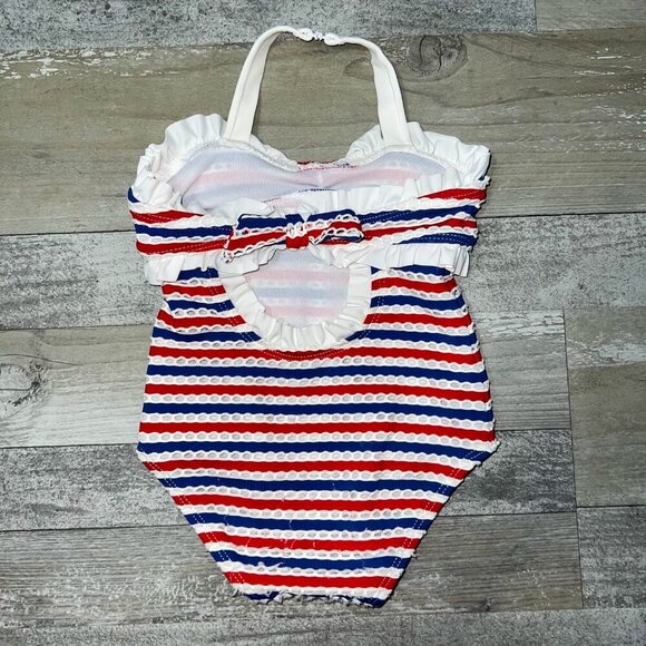 Janie and Jack Girl's One-Piece Swim Suit Red, White, & Blue Stripes Size 12-18M - Picture 2 of 7